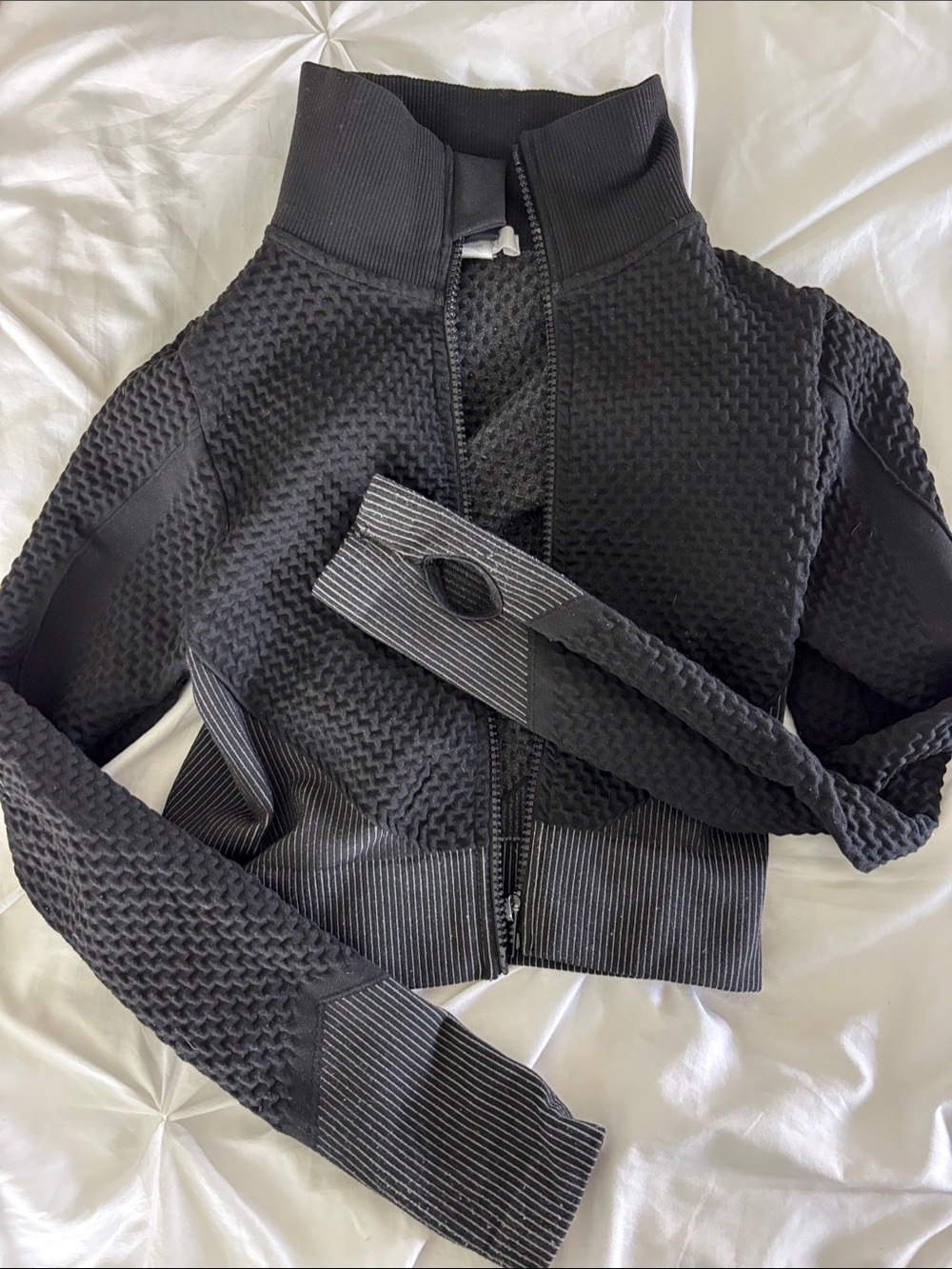 Kids Black Textured Full-Zip Hoodie Sweatshirt